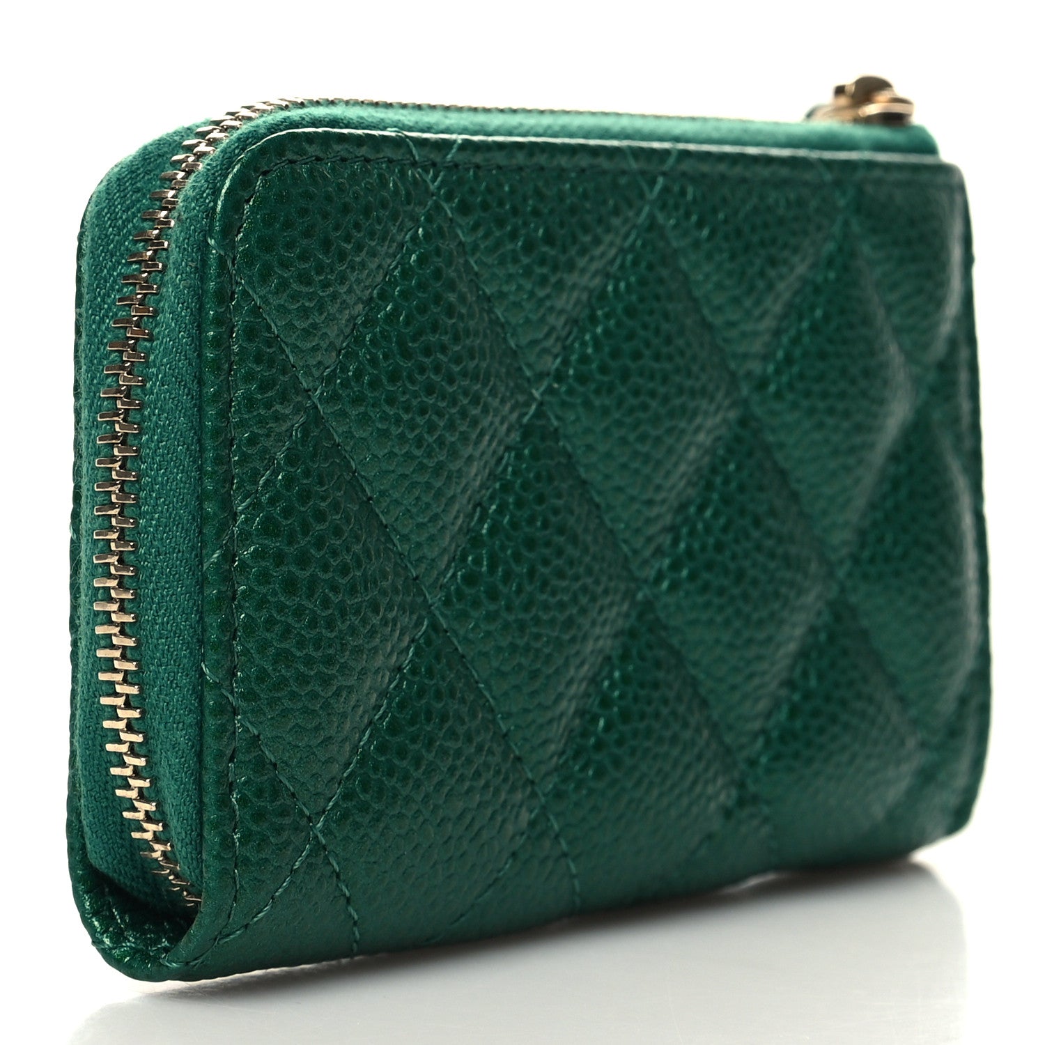 Chanel Metallic Caviar Quilted Zipped Key Holder Case Green 3 of 8