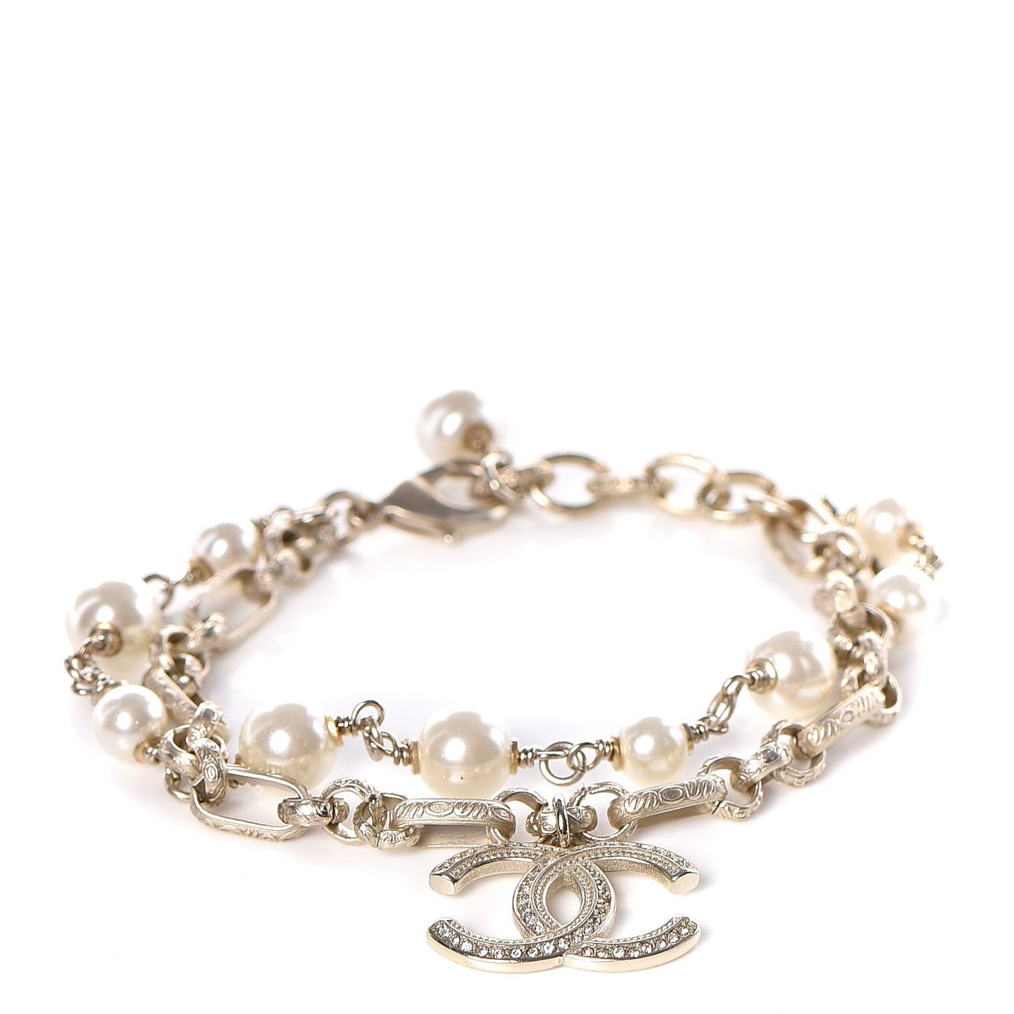 Pearl Crystal CC Bracelet Light Gold