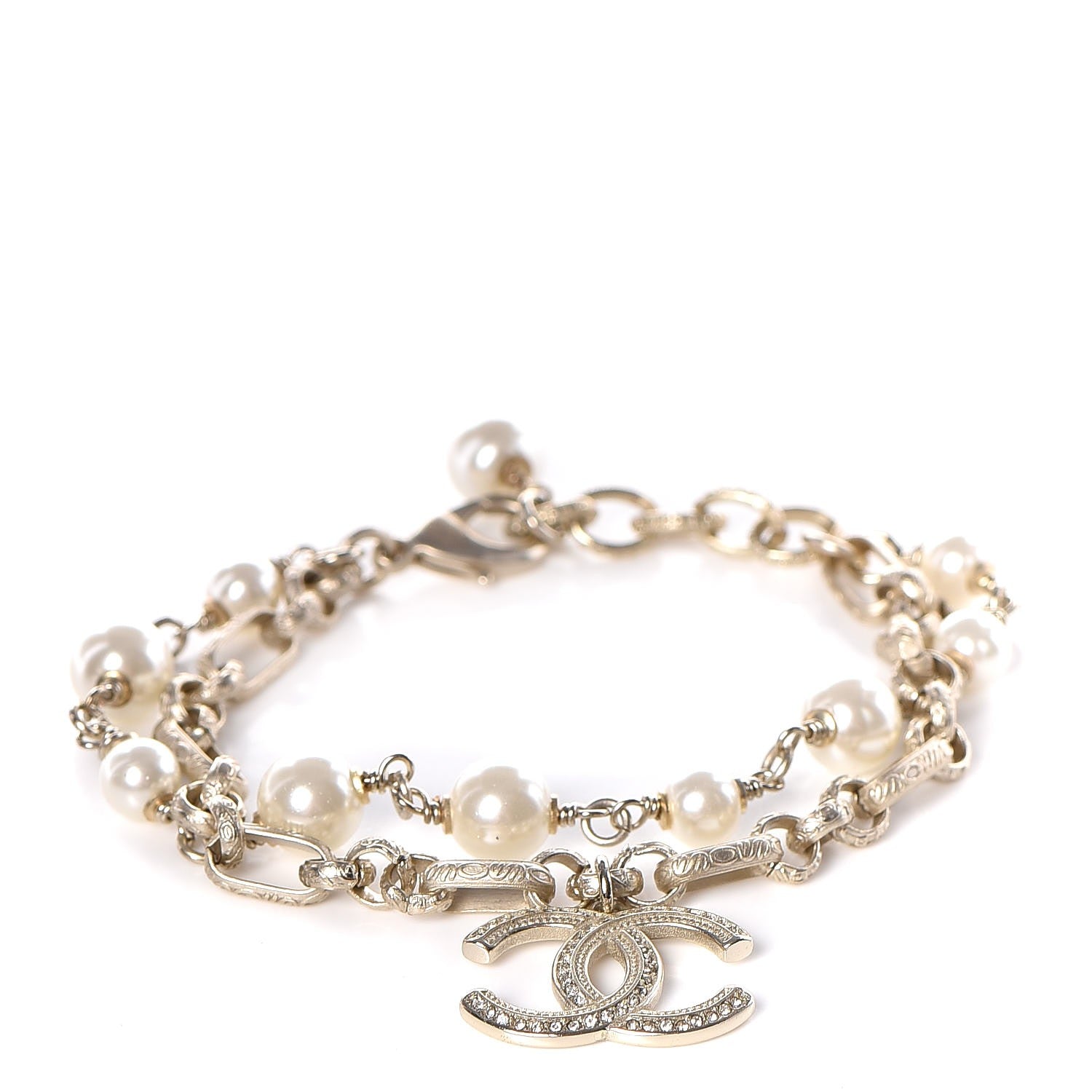 Chanel Pearl Crystal CC Bracelet Light Gold 1 of 3