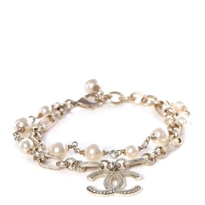 Chanel Pearl Crystal CC Bracelet Light Gold 1 of 3