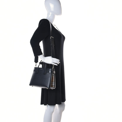 Burberry Grainy Calfskin House Check Small Banner Tote Black 2 of 19