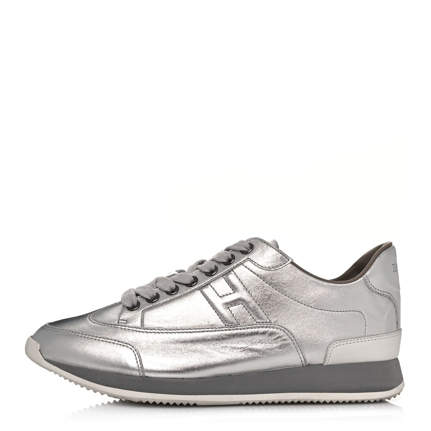 Hermes Metallic Nappa Womens Goal Sneakers 39 Argente 1 of 8