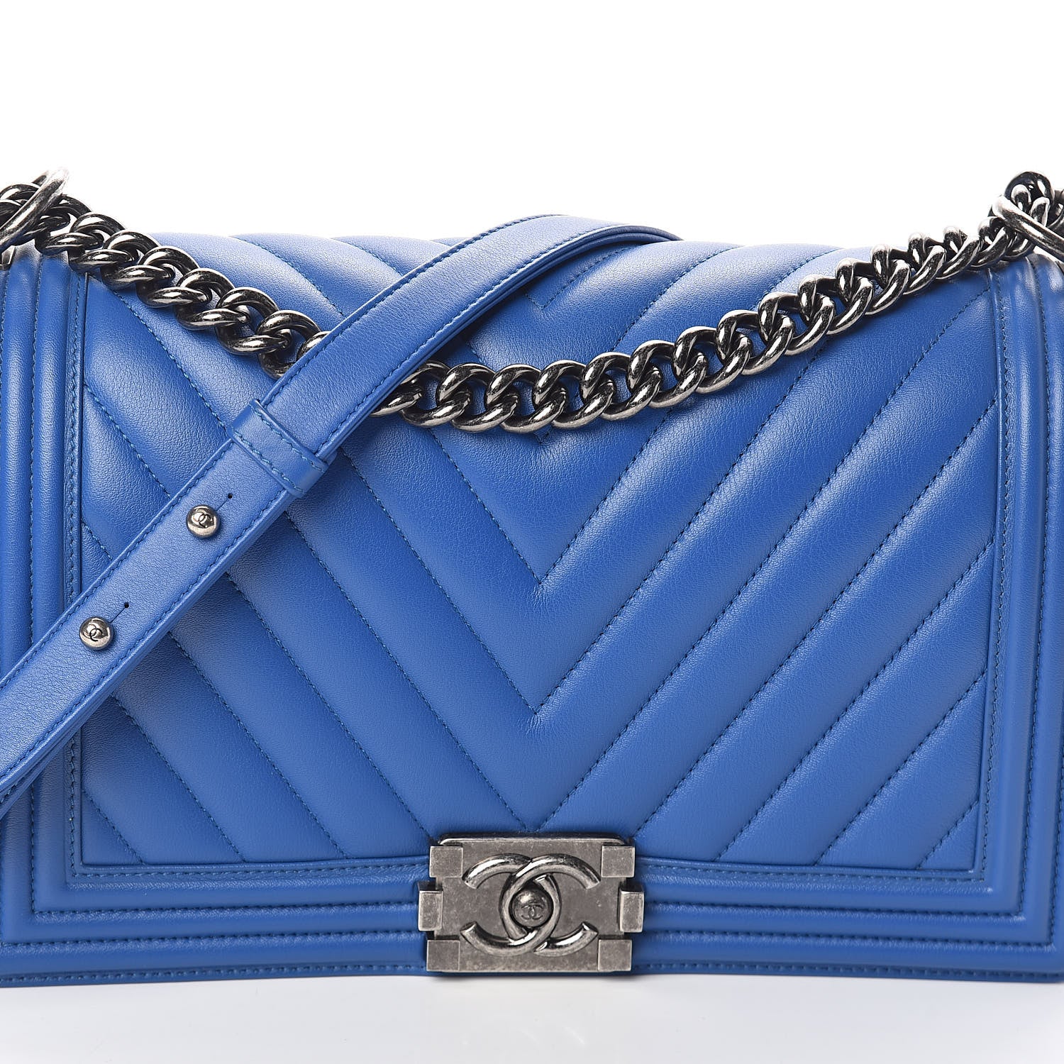 Chanel Calfskin Chevron Quilted New Medium Boy Flap Bright Blue 8 of 10