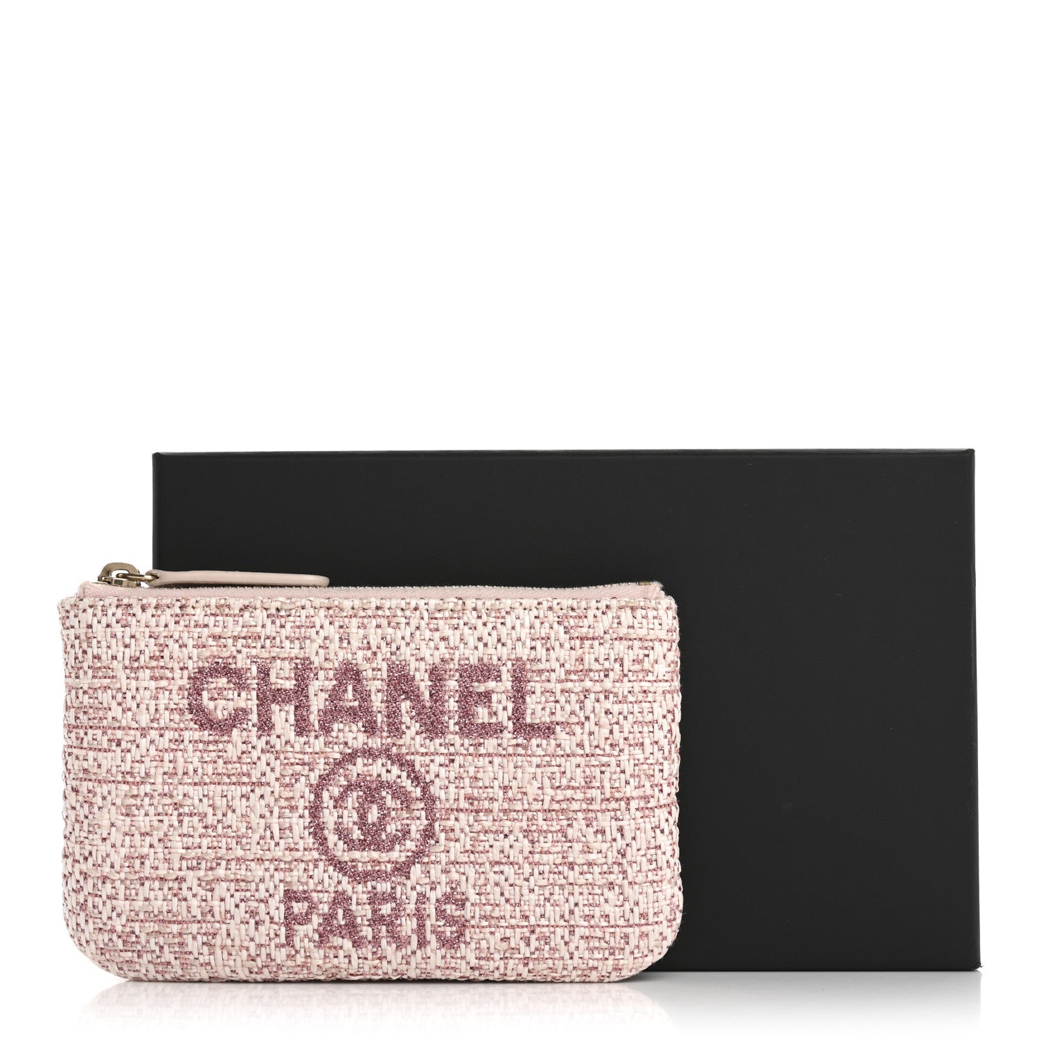 Chanel Woven Straw Raffia Deauville Cosmetic Pouch Pink 1712100