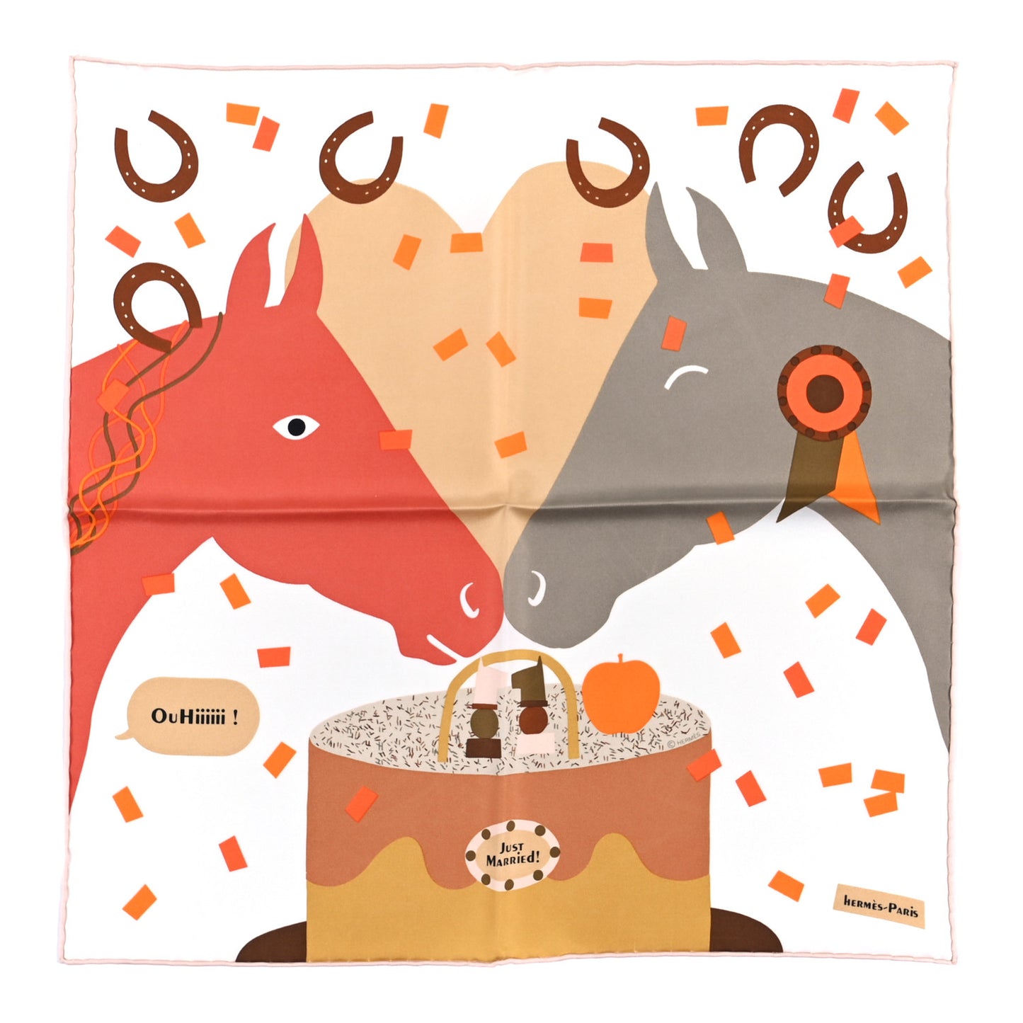 Silk Gavroche Just Married Scarf 45 White Beige Corail