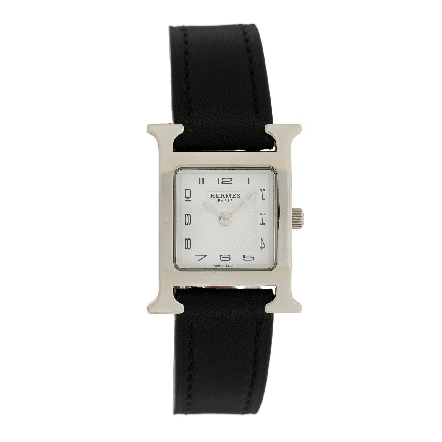 Hermes Stainless Steel Barenia 21mm Heure H Hour Quartz Watch Noir 1 of 4