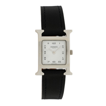 Hermes Stainless Steel Barenia 21mm Heure H Hour Quartz Watch Noir 1 of 4