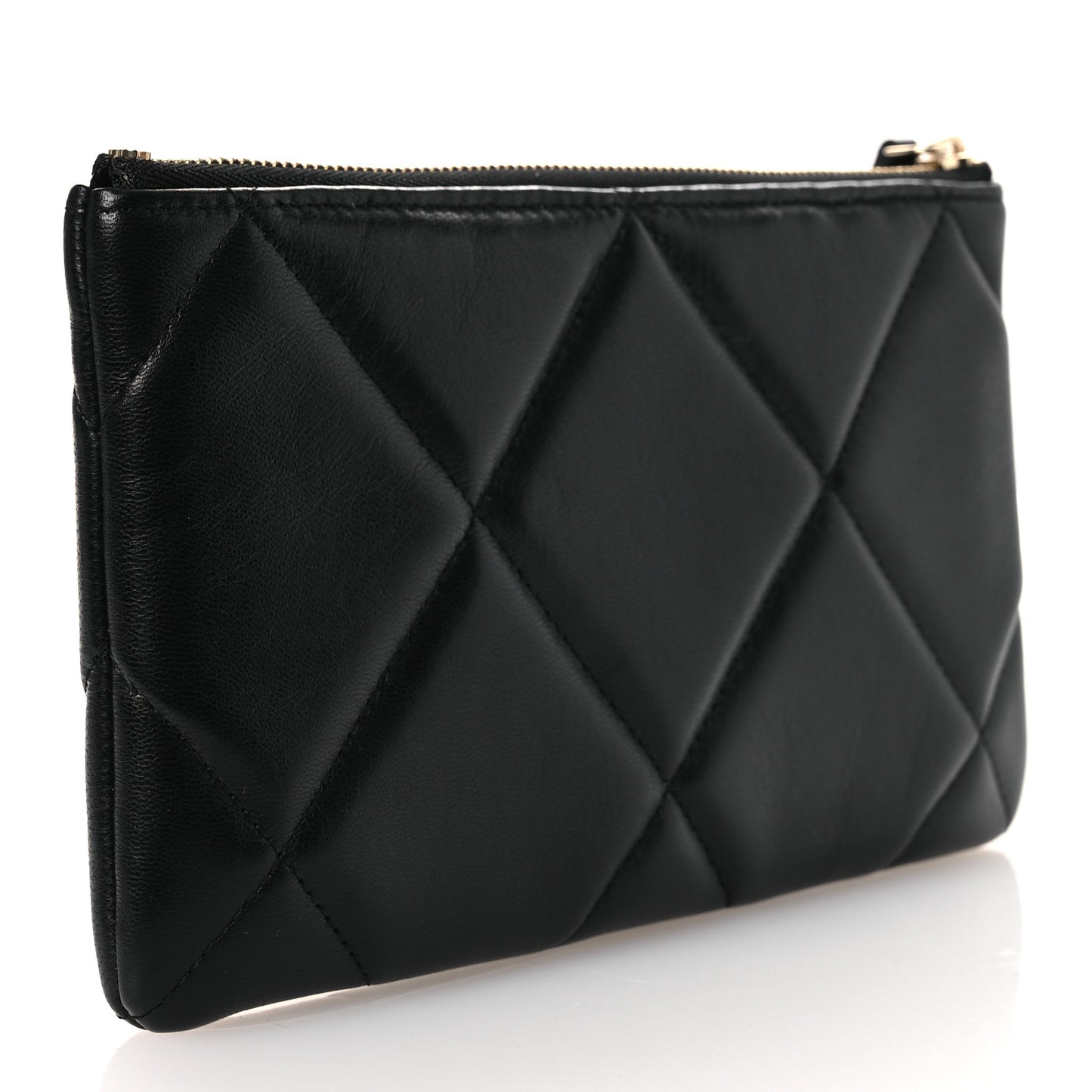 Shiny Goatskin Quilted Small Chanel 19 Pouch Black