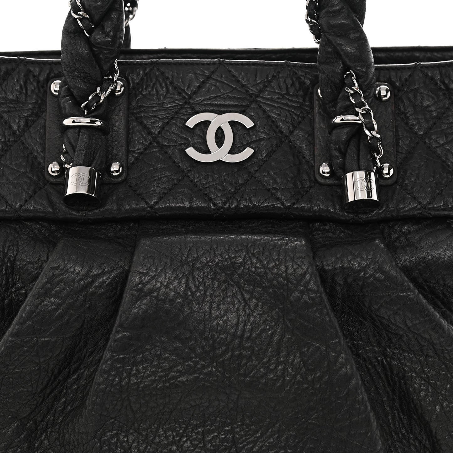 Distressed Lambskin Vintage Ligne Lady Braid Tote Black
