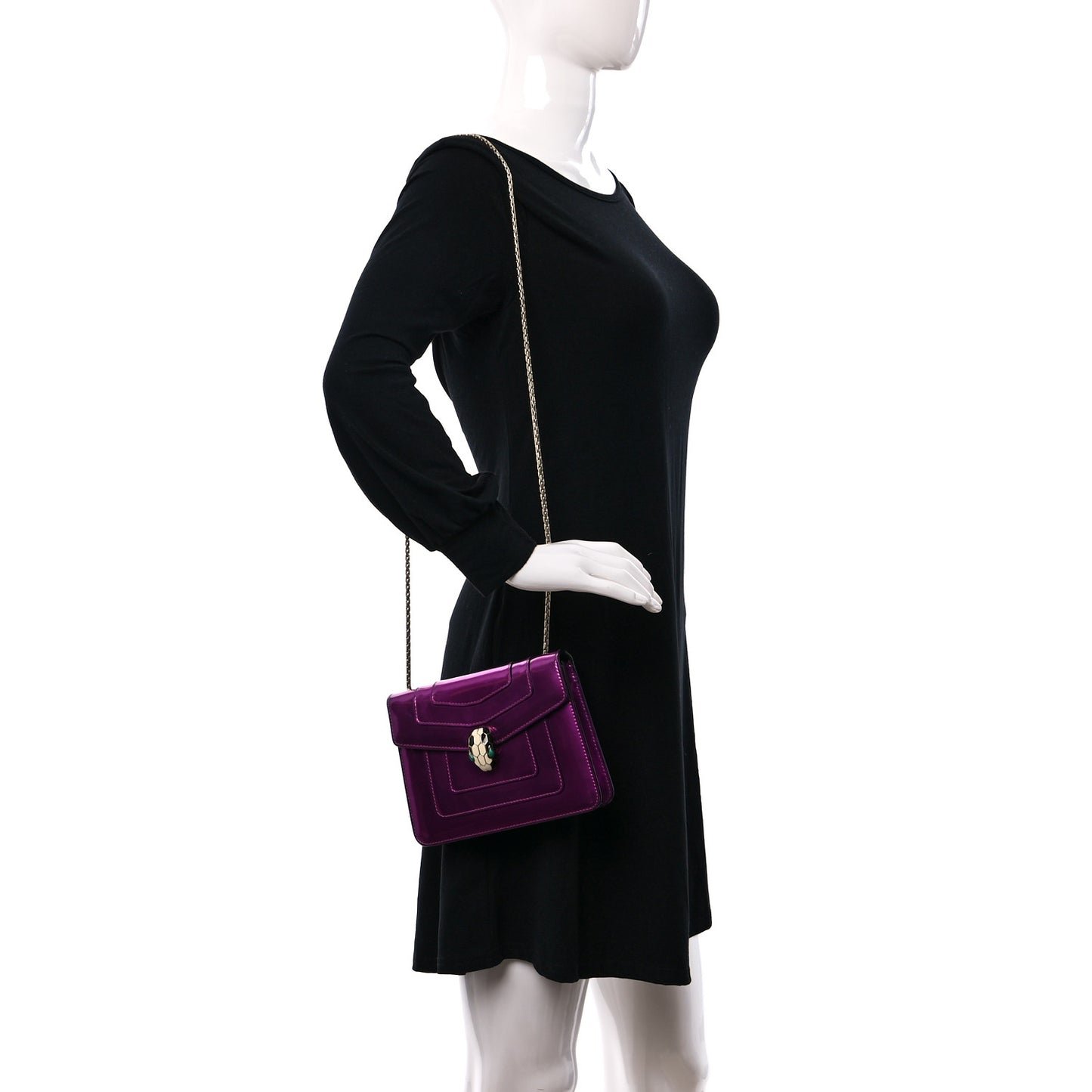 Metallic Calfskin Small Serpenti Forever Snake Strap Crossbody Bag Magenta