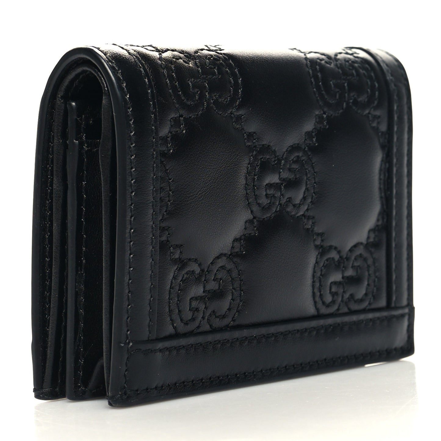 Calfskin GG Matelasse Card Case Wallet Black