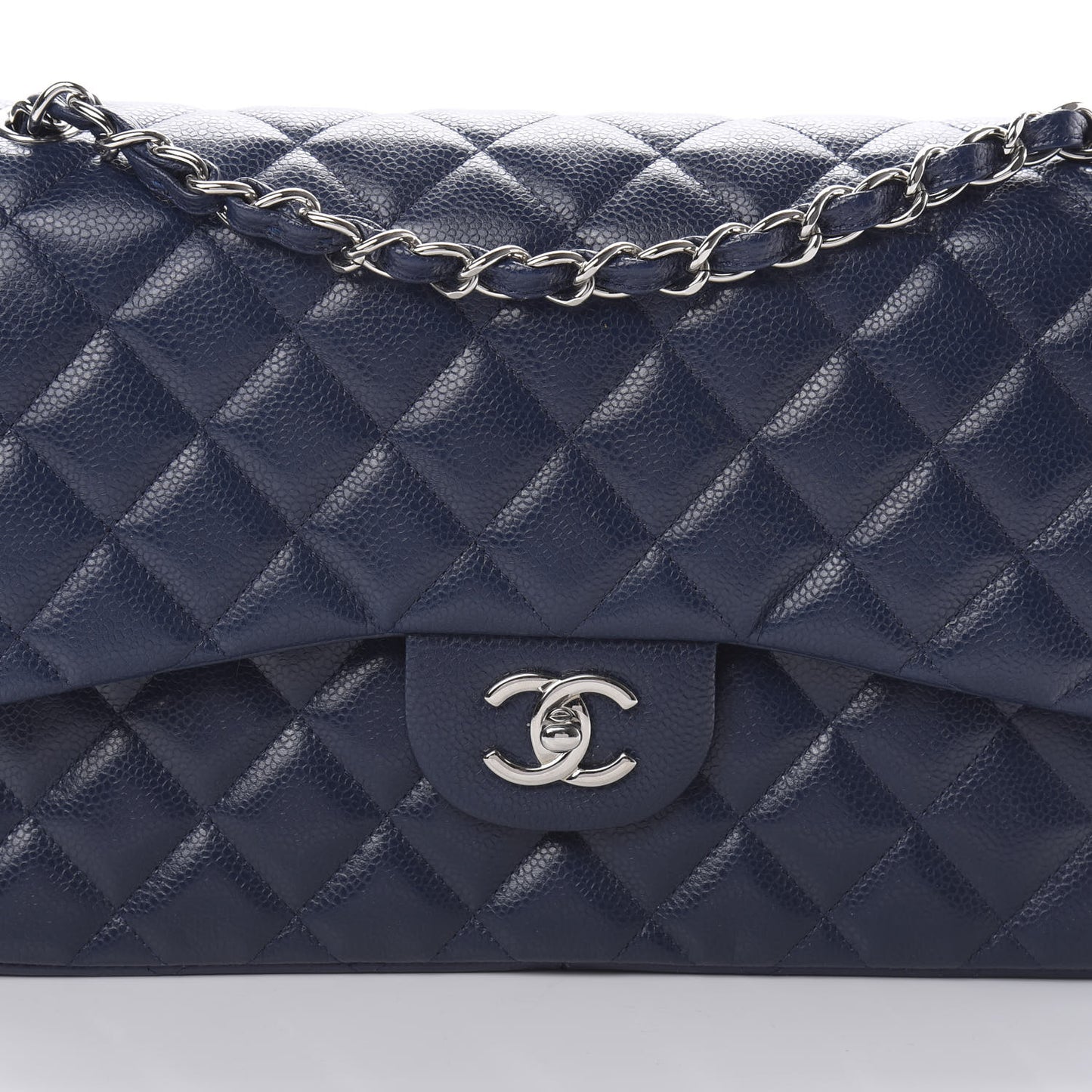 Caviar Quilted Jumbo Double Flap Navy Blue