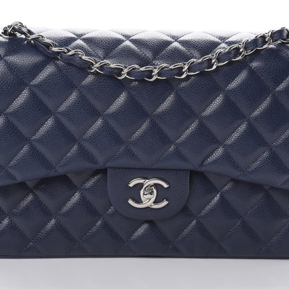 Chanel Caviar Quilted Jumbo Double Flap Navy Blue 9 of 14