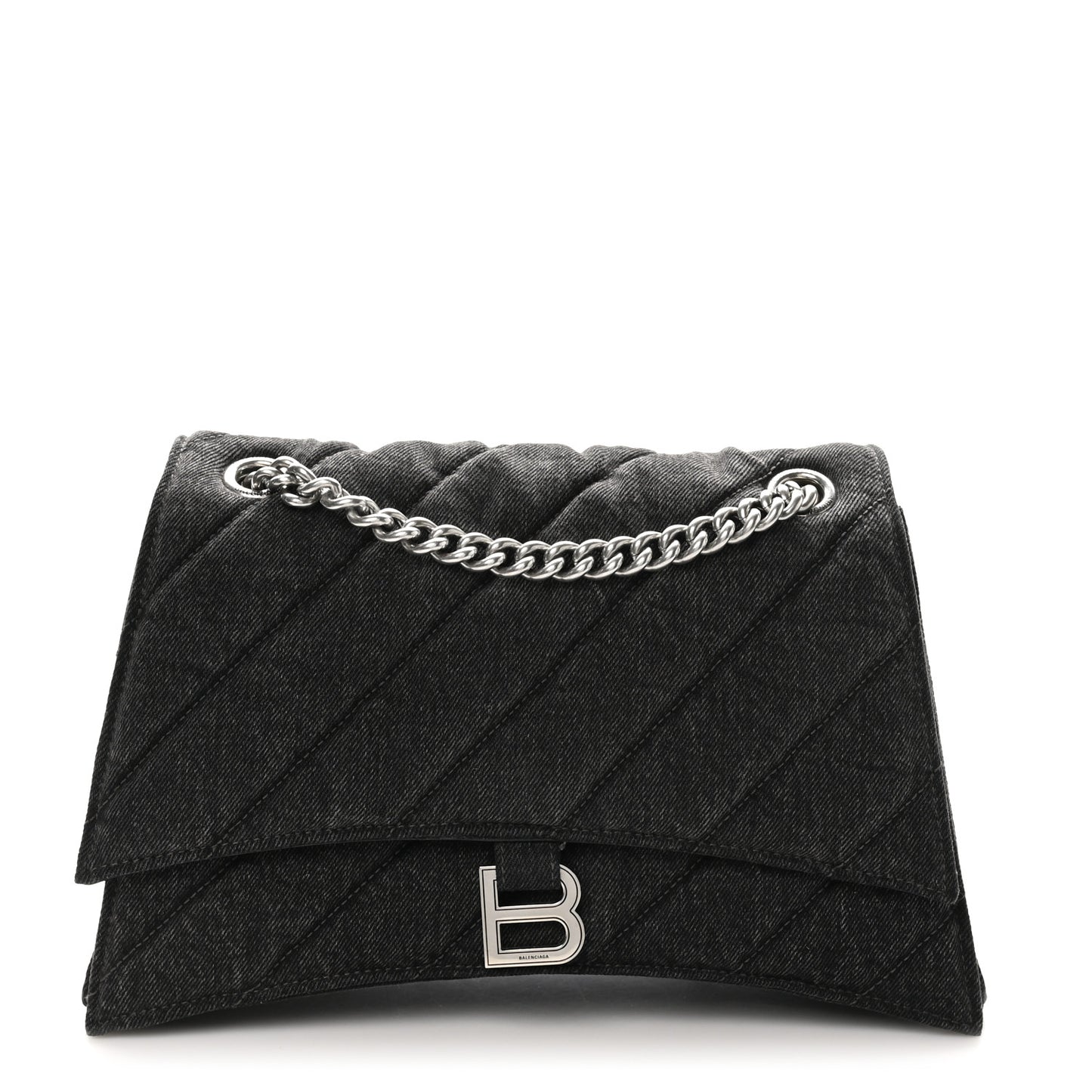Washed Denim Quilted Medium Crush Chain Bag Black