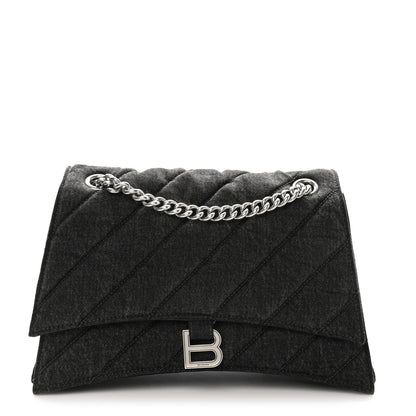 Balenciaga Washed Denim Quilted Medium Crush Chain Bag Black 1 of 9