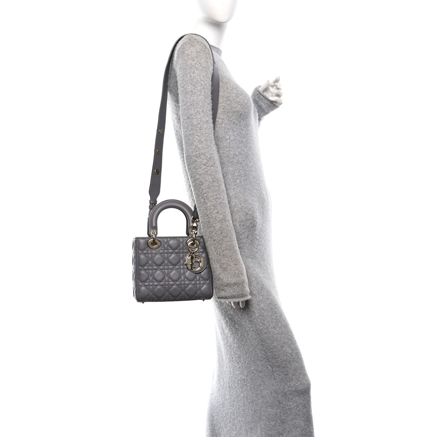 Christian Dior Lambskin Cannage Small Lucky Badges My Lady Dior Grey 2 of 10