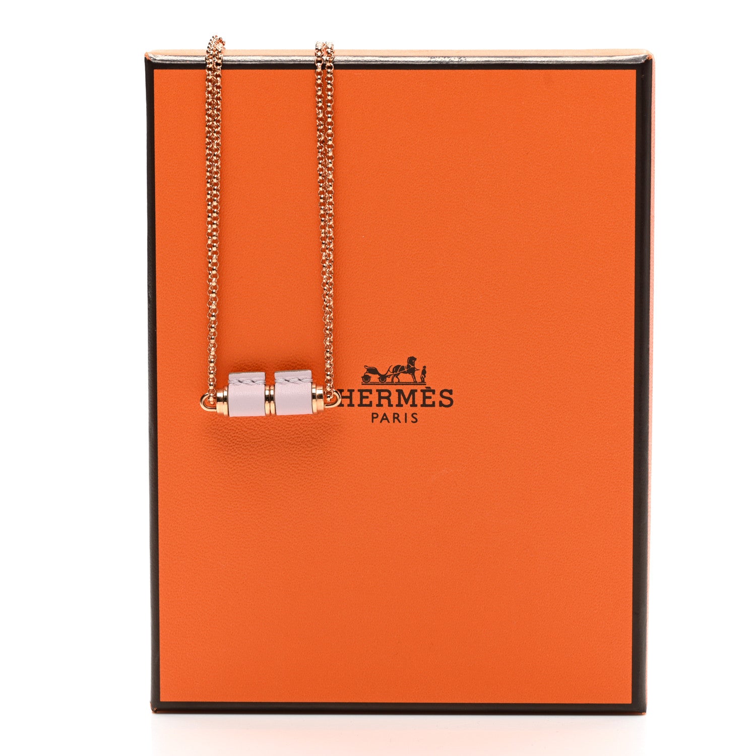 Hermes Swift Rose Gold Charniere Pendant Necklace Mauve Pale 6 of 6