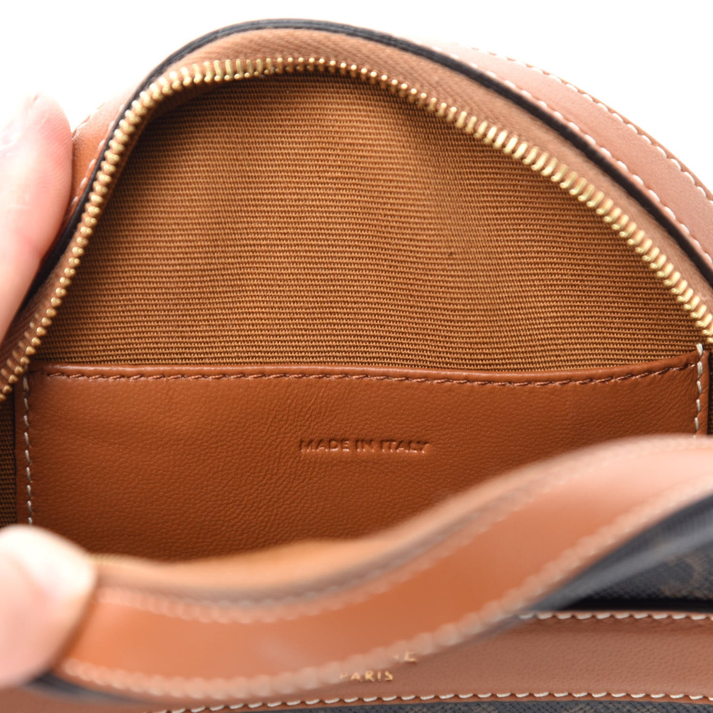 Lambskin Triomphe Canvas Round Purse On Strap Black Tan