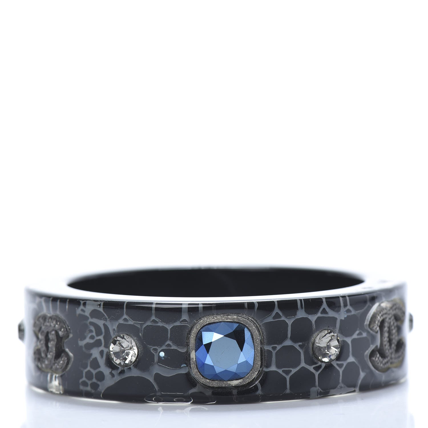 Chanel Resin Crystal CC Bangle Bracelet Black Blue 3 of 4
