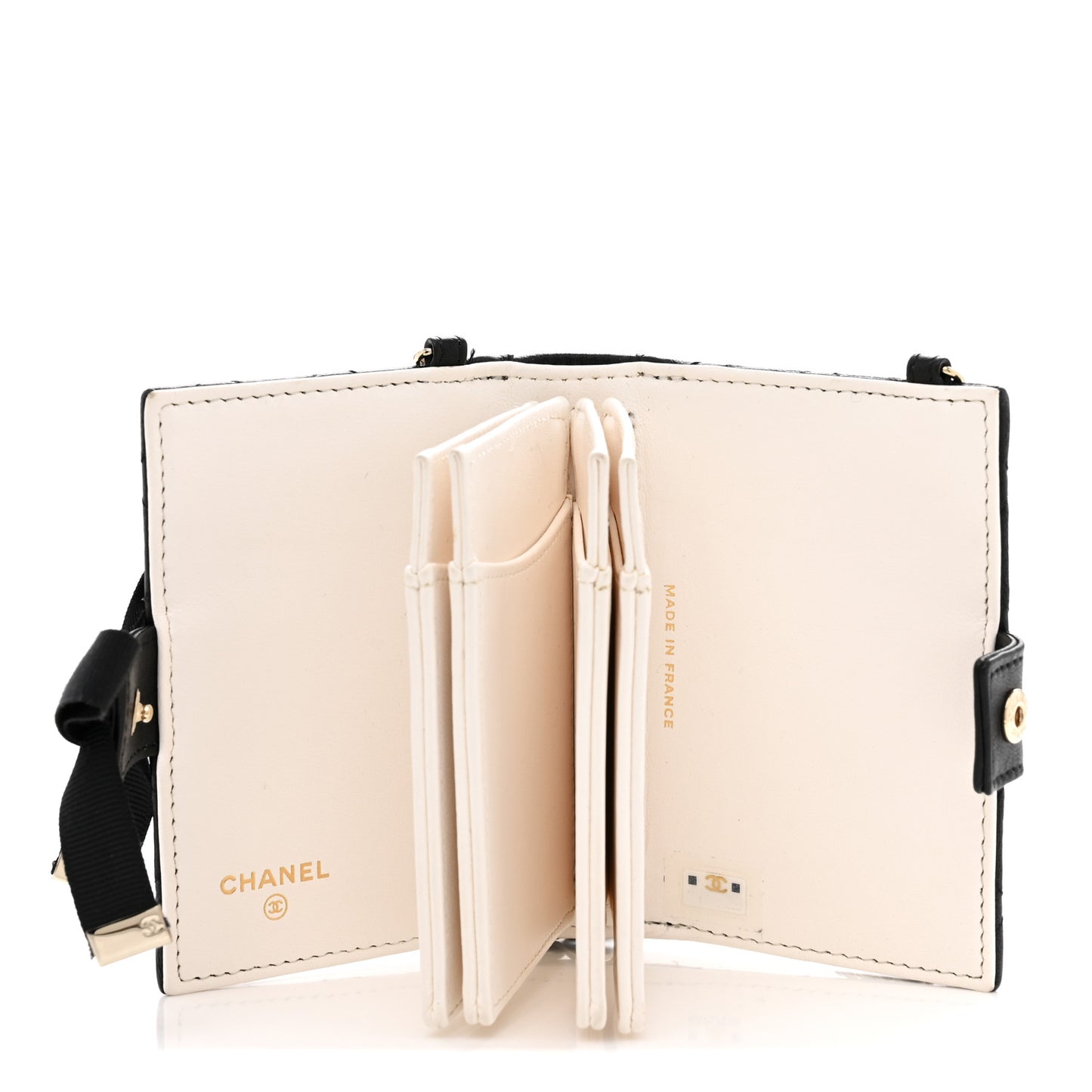Lambskin Quilted Book Card Holder on Chain Black