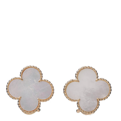 Van Cleef & Arpels 18K Yellow Gold Mother of Pearl Magic Alhambra Clip On Earrings 1 of 4