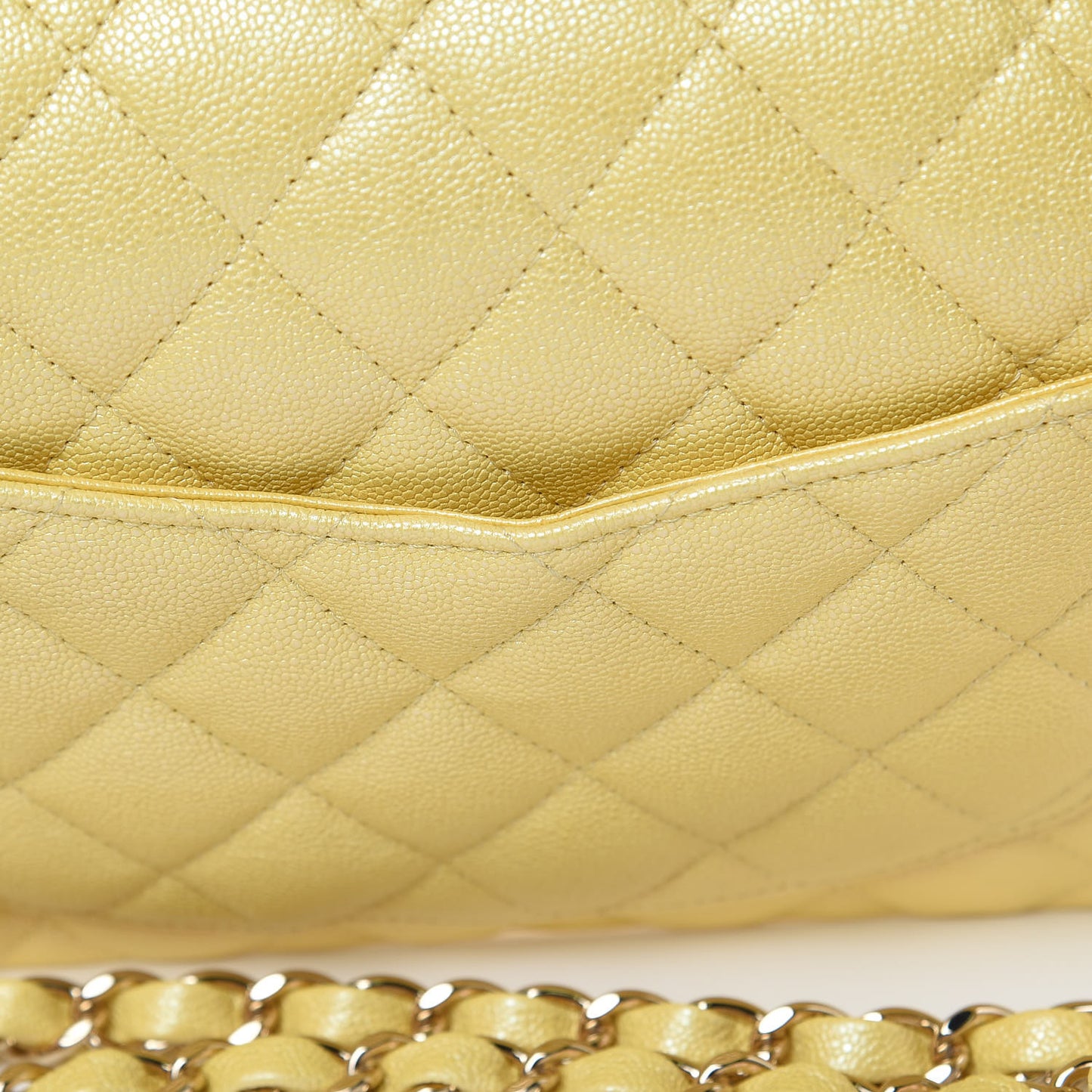 Iridescent Caviar Quilted Small Double Flap Yellow