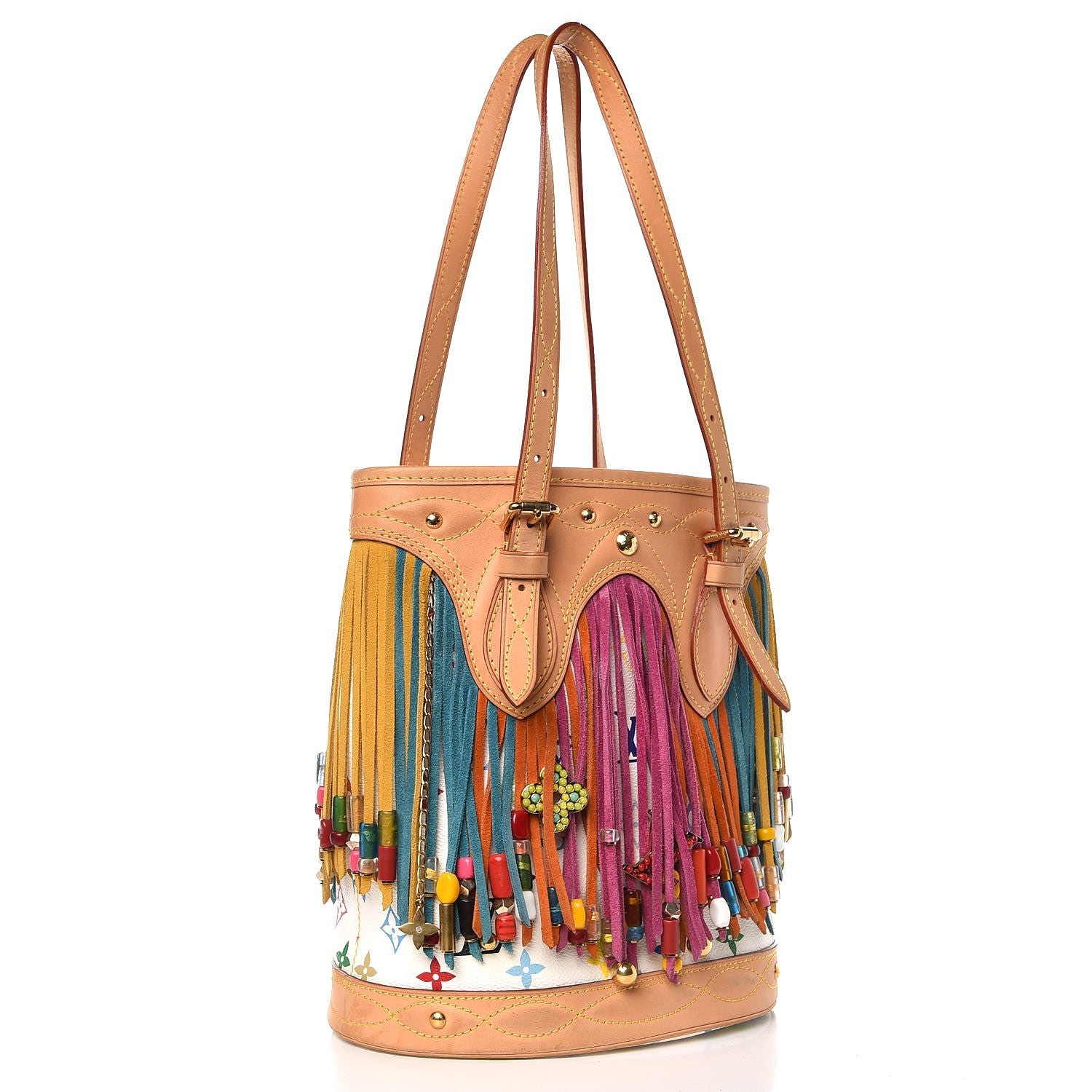 Louis Vuitton Monogram Multicolor Fringe Bucket White 4 of 11