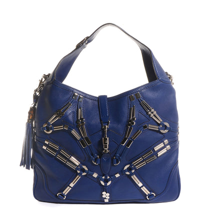 Gucci Calfskin Embellished Large New Jackie Hobo Blue 1 of 9