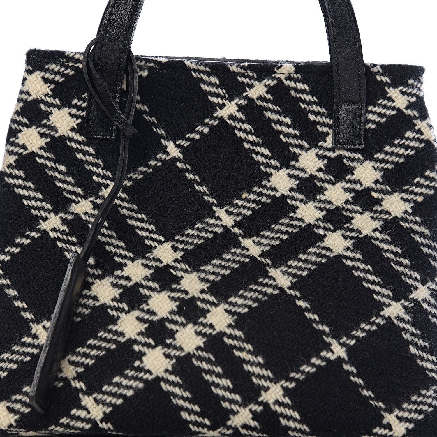 Burberry Wool Plaid Check Tote Black 6 of 8