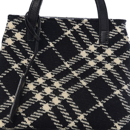 Burberry Wool Plaid Check Tote Black 6 of 8