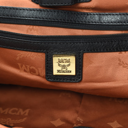 MCM Visetos Studded Medium Bi-Color Shopper Tote Black Cognac 7 of 15