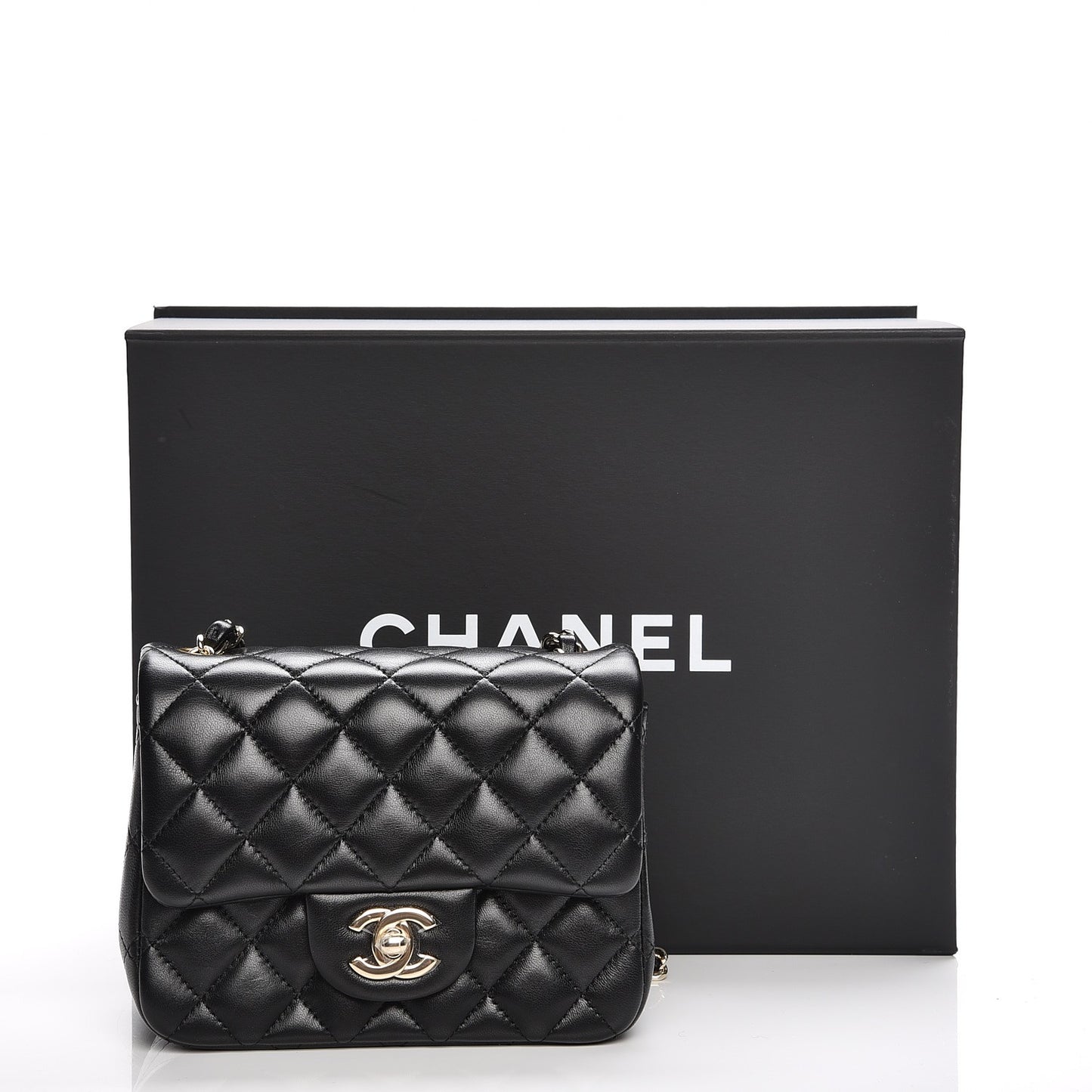 Lambskin Quilted Mini Square Flap Black