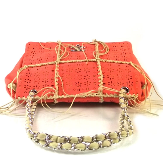 Chanel Calfskin Perforated Fringe Flap Bag Coral 4 of 9