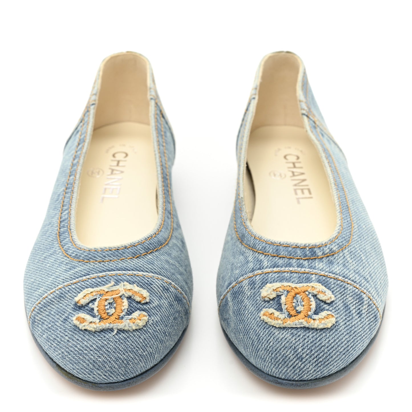 Denim CC Cap Toe Ballerina Flats 36.5 Light Blue