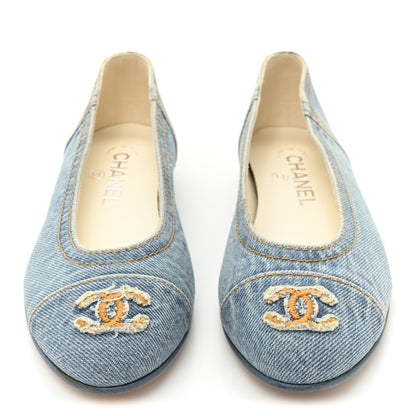 Chanel Denim CC Cap Toe Ballerina Flats 36.5 Light Blue 2 of 8
