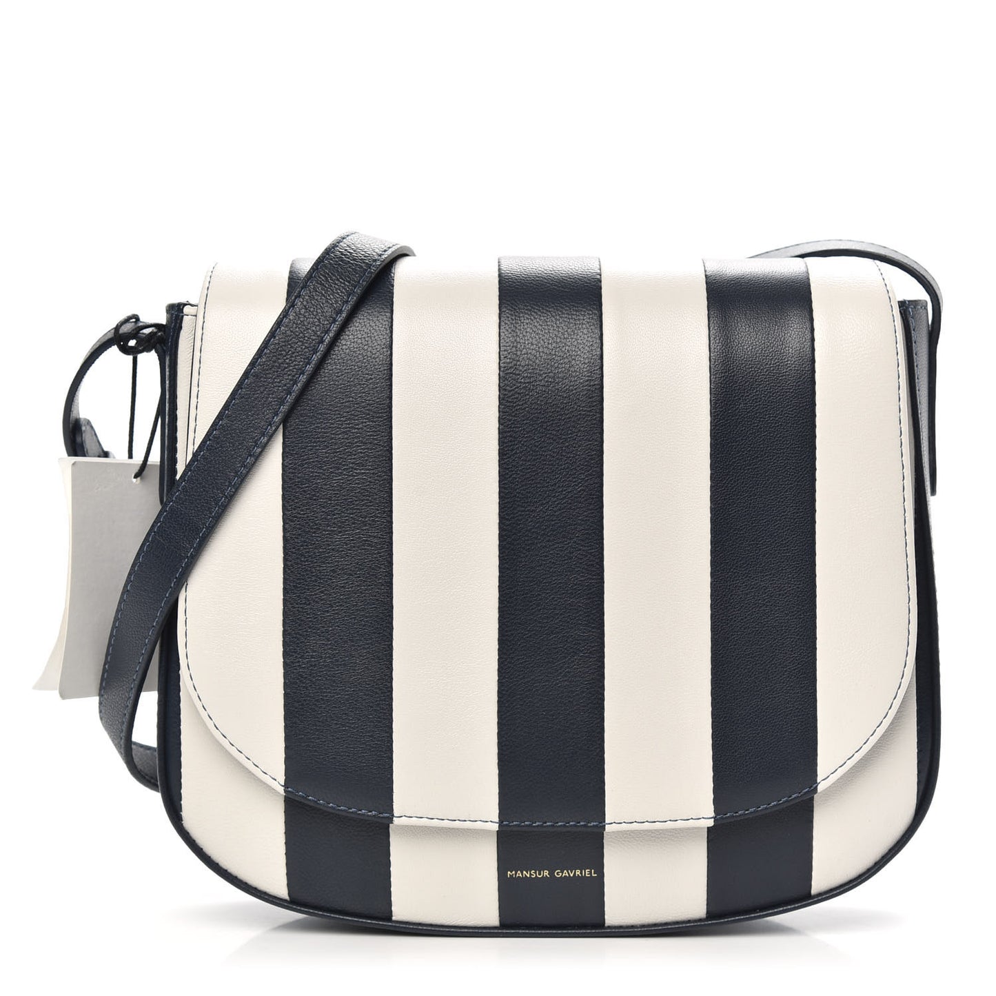 Lambskin Stripe Flap Crossbody Bag Navy White