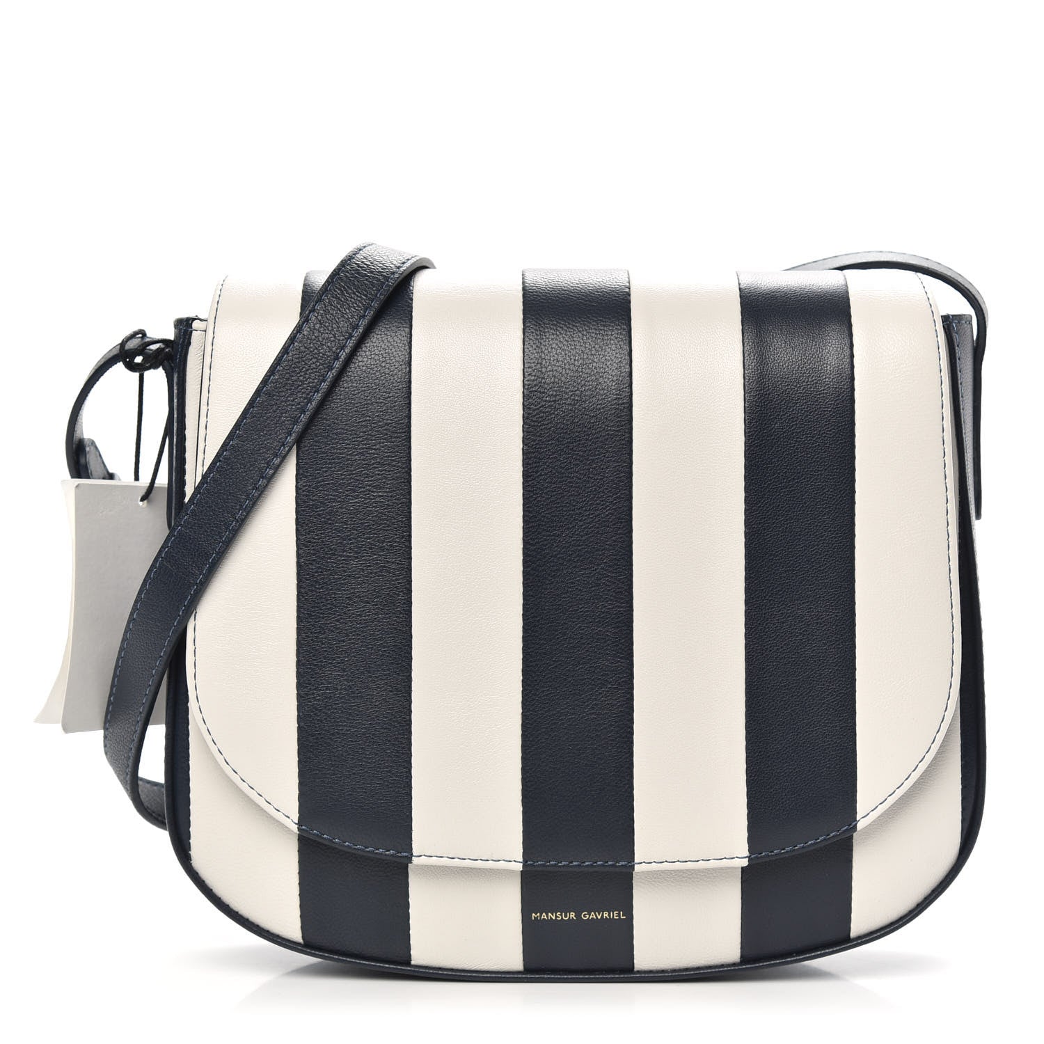 Mansur Gavriel Lambskin Stripe Flap Crossbody Bag Navy White 1 of 10