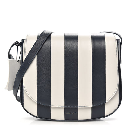 Mansur Gavriel Lambskin Stripe Flap Crossbody Bag Navy White 1 of 10