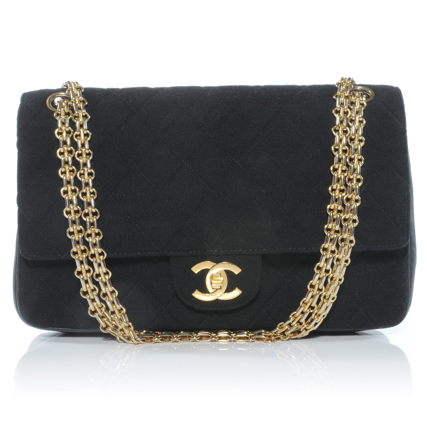 Jersey Quilted Medium Double Flap Black