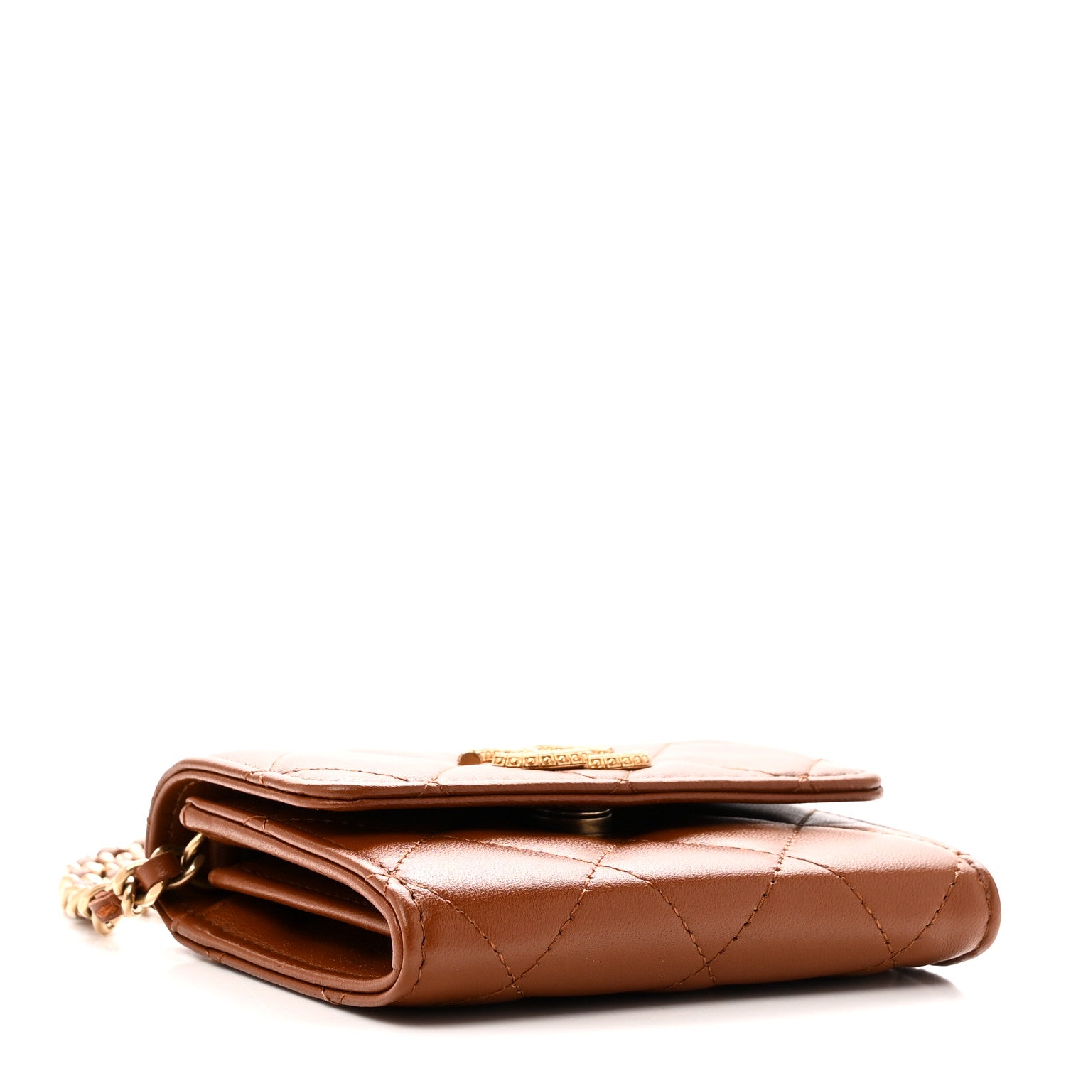 Chanel Lambskin Quilted Studded CC Clutch With Chain Brown 4 of 11