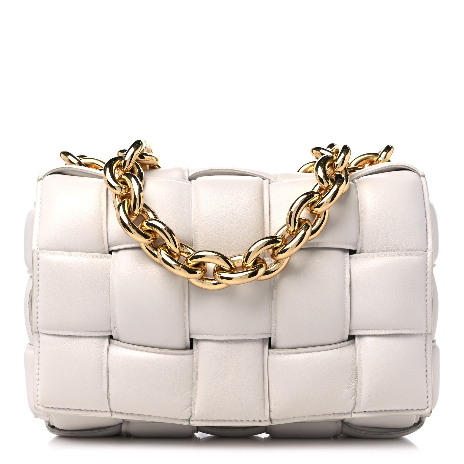 Bottega Veneta Lambskin Maxi Intreccio Padded Chain Cassette Crossbody Bag White 1 of 13