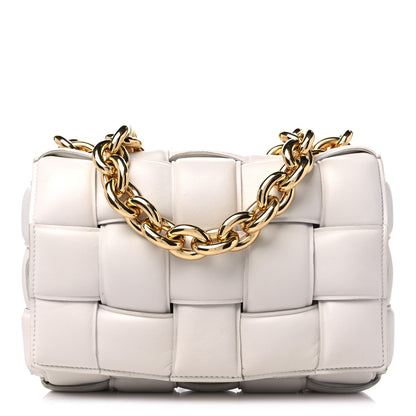 Bottega Veneta Lambskin Maxi Intreccio Padded Chain Cassette Crossbody Bag White 1 of 13