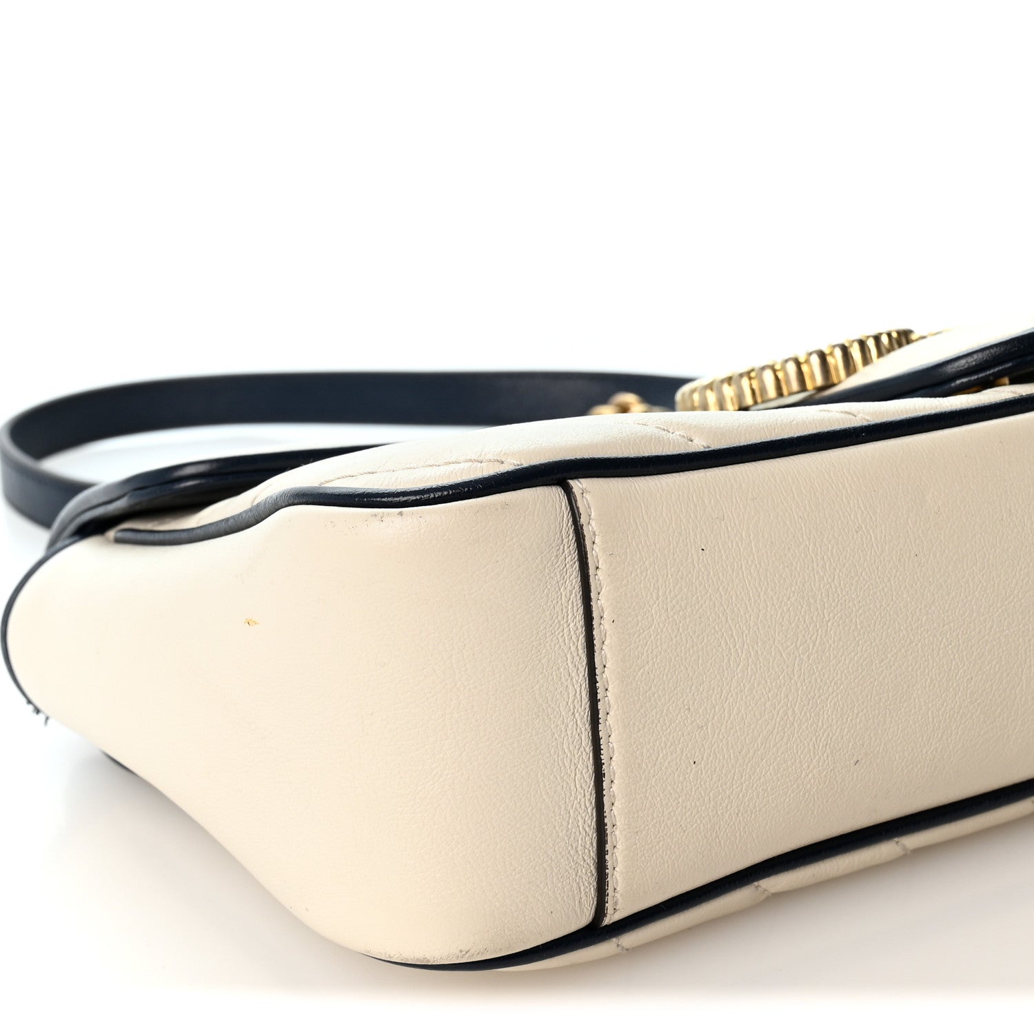 Gucci Vintage Effect Calfskin Matelasse Diagonal Small Torchon GG Marmont Shoulder Bag Mystic White Blue Agata 8 of 9