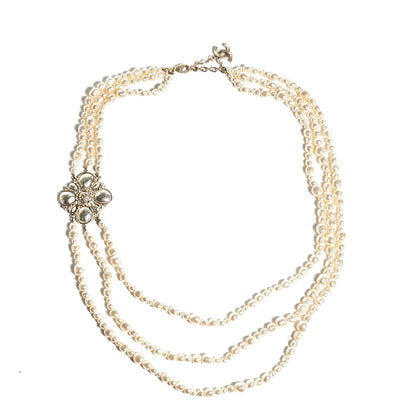 Chanel Pearl Crystal Triple Strand CC Necklace Gold 1 of 7