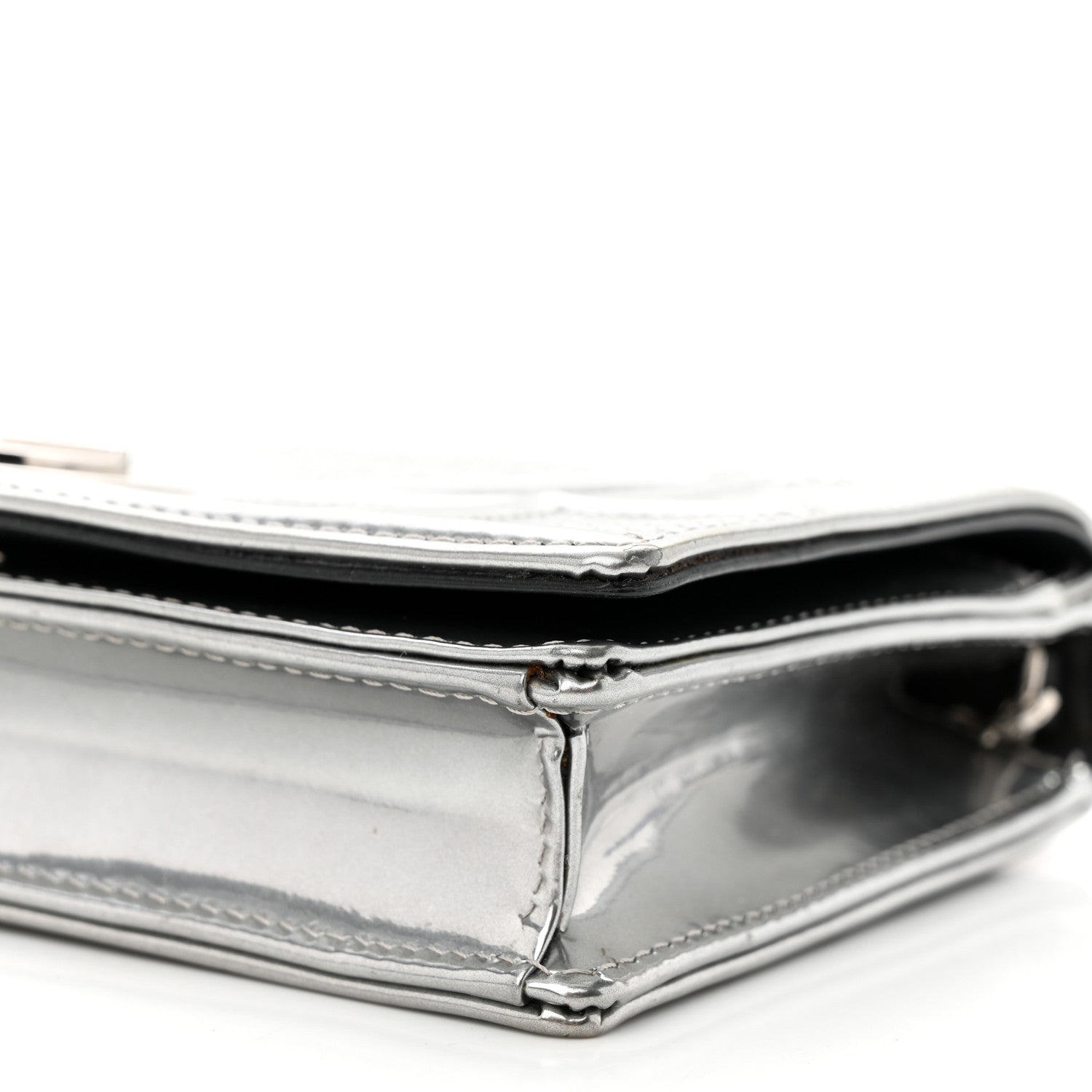 Christian Dior Metallic Patent Micro-Cannage Diorama Wallet on Chain Pouch Silver 9 of 14