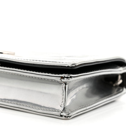 Christian Dior Metallic Patent Micro-Cannage Diorama Wallet on Chain Pouch Silver 9 of 14