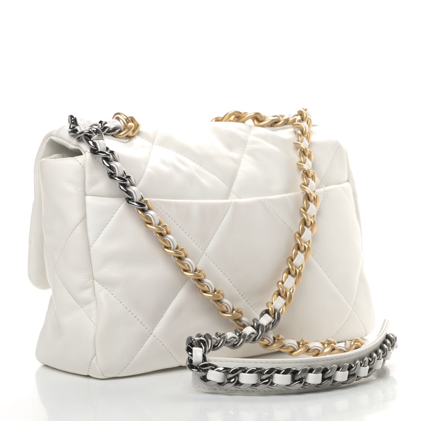 Goatskin Quilted Large Chanel 19 Flap White