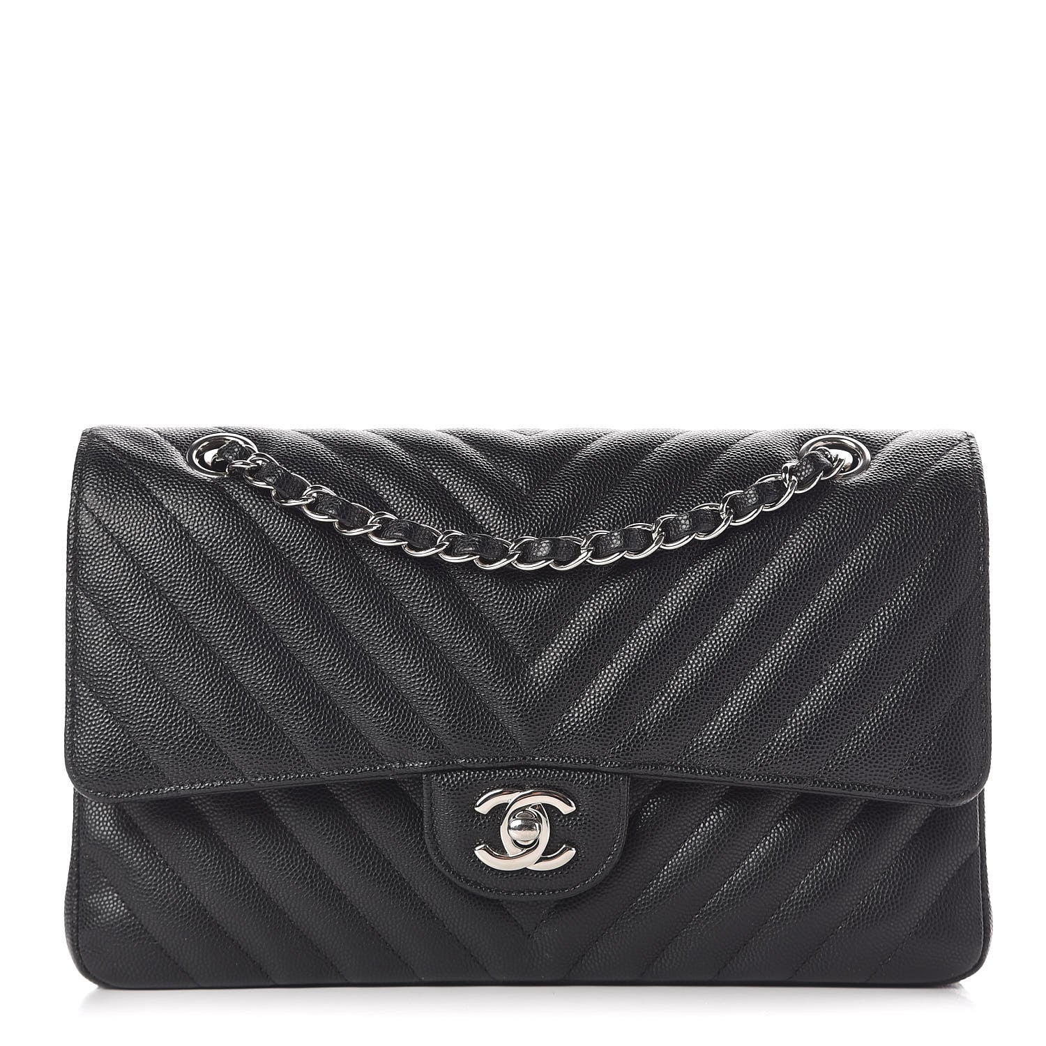 Chanel Caviar Chevron Quilted Medium Double Flap Black 1 of 11