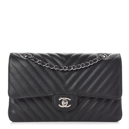 Chanel Caviar Chevron Quilted Medium Double Flap Black 1 of 11