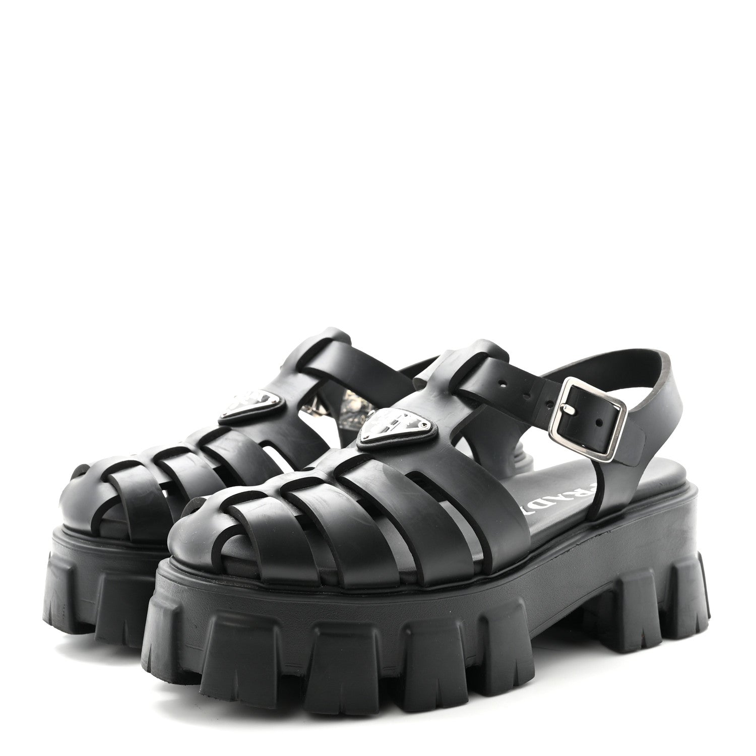 Prada Foam Rubber Triangle Logo Monolith 55mm Cage Sandals 39 Black 36 Black 4 of 10